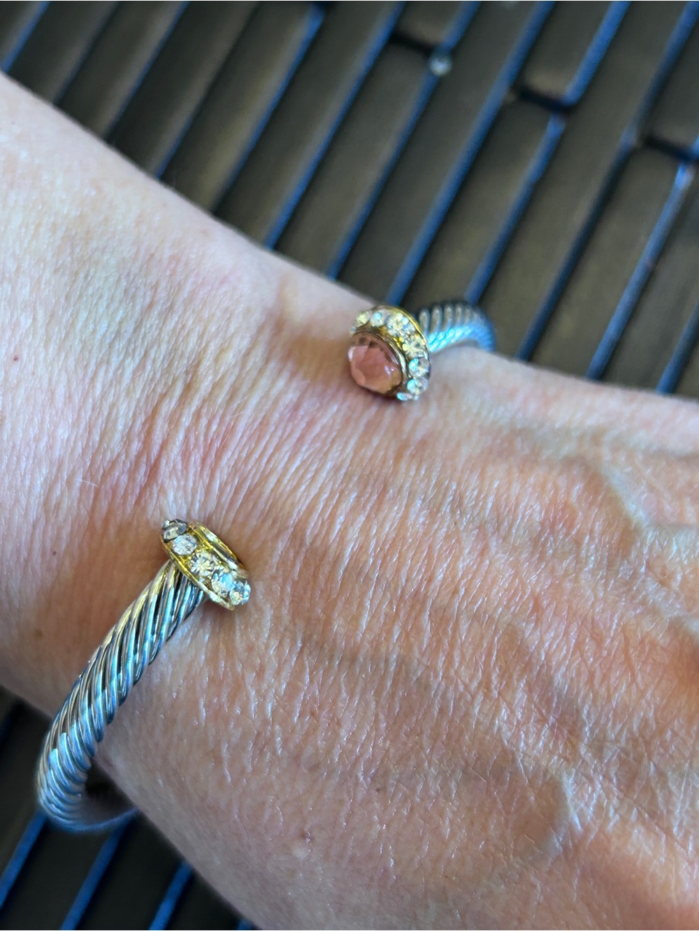 Kate Spade Silver-Tone Cable Cuff Bracelet with Pink Gem Accents